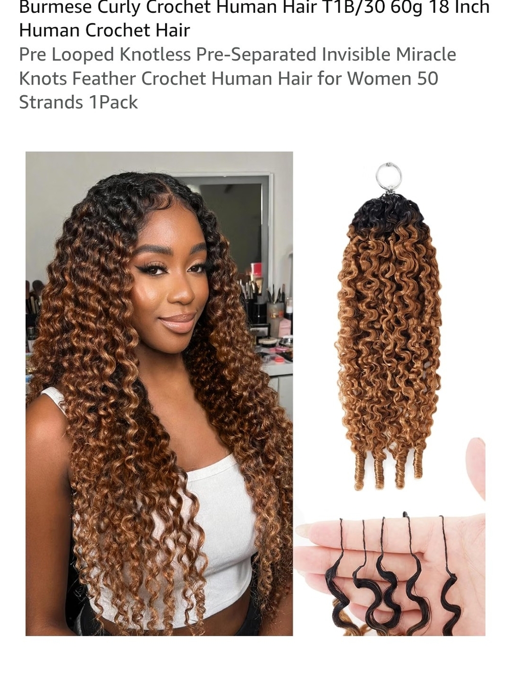 Burmese Curly Crochet Human Hair T1B/30 - Ombre Brown 18 Inch